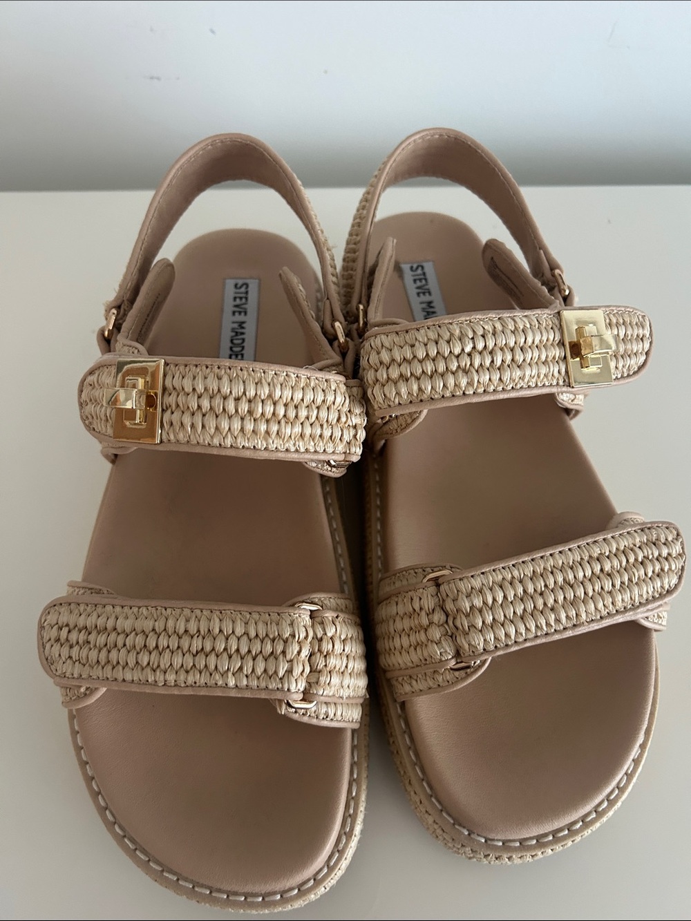 Steve Madden Beige Woven Platform Sandals - Picture 2 of 6
